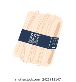 Rice Noodles Package Isolated On White Background. Quick To Cook And Versatile For Stir-fries Or Soups, Vector