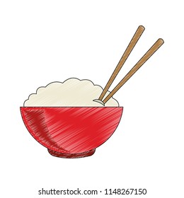 Rice on bowl with chopsticks scribble