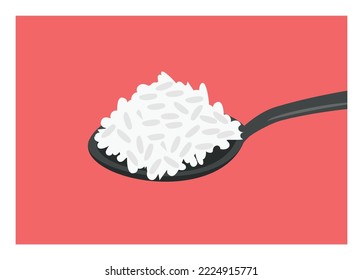 Rice on spoon. Simple flat illustration.