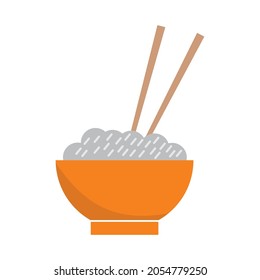 Rice in orange bowl with chopsticks cartoon vector illustration isolated on white background. Rice clip art