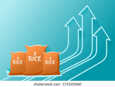 Rice Oryza Sativa Staple Food Stock Value Market Demand Price Rise Increase Up Skyrocket Pandemic Impact with Graph Chart Diagram Illustration Vector. Can be Used for Web, Mobile, Infographic & Print