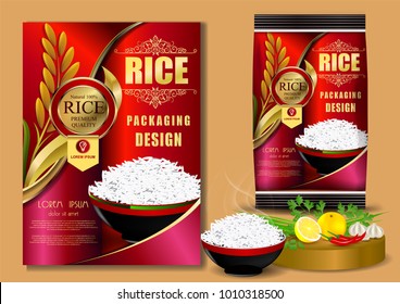 Rice Package Thailand food Logo Products and Fabric Background Thai Arts,  banner and poster template design rice food.Golden template and rice design