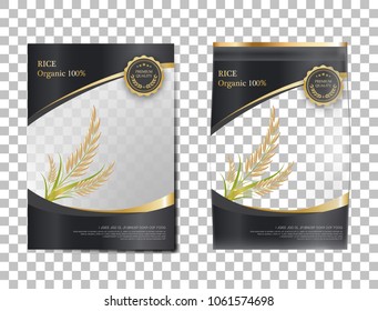 Rice Package Thailand food Products, black gold banner and poster template vector design rice.