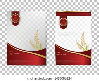 Rice Package Thailand food Products, red gold banner and poster template vector design rice.