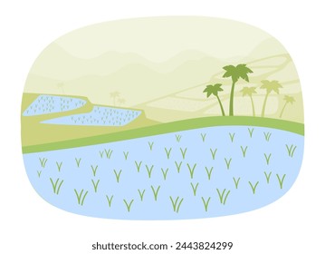 Arroz arrozal en China ilustración vectorial. Brotes verdes en el campo. Plantación de arroz, agricultura, concepto de comida tradicional