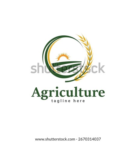 Rice Paddy Circle Organic Wheat Products Logo Healthy Food for Agriculture Vector Template