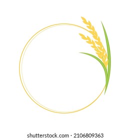 Rice plant circle sign. Wheat frame. free space for text. copy space.