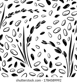 Rice plant  grain  Vector seamless pattern  Natural organic food  Hand drawn illustration white background  Healthy japanece eat  Field  farm plantation  Organic vegan milk