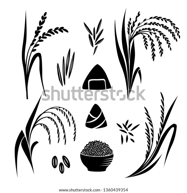 稲とグランのコレクション ベクター画像シルエットデザイン おにぎりと丼 のベクター画像素材 ロイヤリティフリー