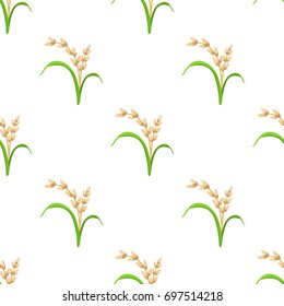 Rice plant, vegetarian food seamless pattern. Green harvest, oryza wheat. Vector illustration