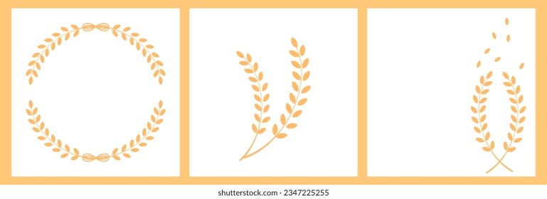 Rice plant or wheat ear icon signs isolated on white backgrounds vector illustration.