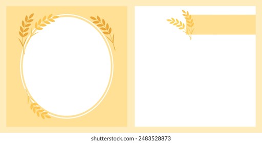 Logotipo de planta de arroz o trigo sobre fondo amarillo y blanco. 