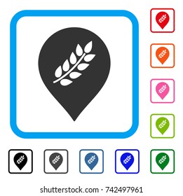 Rice Plantation Marker icon. Flat grey pictogram symbol inside a light blue rounded squared frame. Black, gray, green, blue, red, orange color additional versions of Rice Plantation Marker vector.