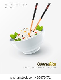 rice in plate with chinese chopsticks vector illustration