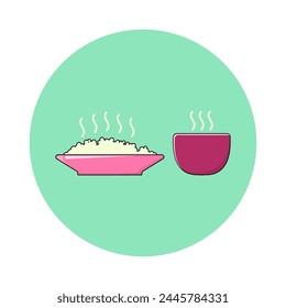 Rice plate with curry bowl icon vector