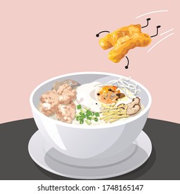 Rice porridge with minced pork (or congee with minced pork) with deep fried dough stick.