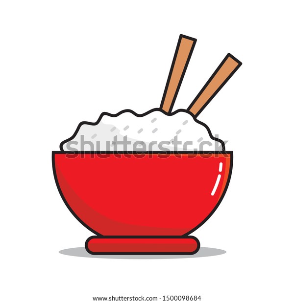 Rice Red Bowl Chopstick Cartoon Vector Stock Vector (Royalty Free ...