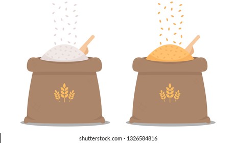 Rice Sack Cartoon Vector. Rice Bag. Symbol. Logo Design.