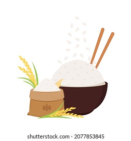 Rice sack cartoon vector. symbol. Paddy vector. Rice in bowl vector.