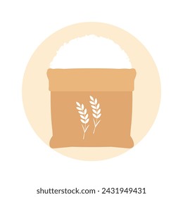 Rice sack logo on circle label isolated on white background. flat design vector.