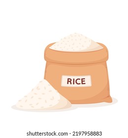 Rice sack vector. Flour bag. Full bag of flour with wheat ears. flat vector illustration isolated on white background.