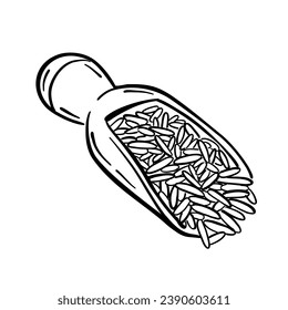 Rice in a scoop. Vector illustration in doodle style