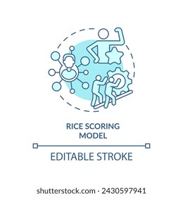 Modelo de puntuación RICE icono de concepto azul suave. Organización del trabajo en equipo. Ilustración de línea de forma redonda. Idea abstracta. Diseño gráfico. Fácil de usar en infografía, material promocional, artículo, entrada de blog