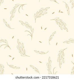 Rice seamless pattern. Botanical background with ears and seeds of rice.