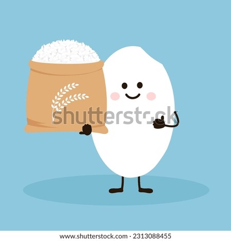 Rice seed cartoon with rice sack on blue background vector illustration.