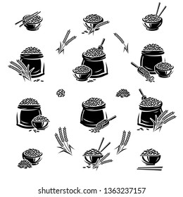 Rice set. Collection icon rice. Vector