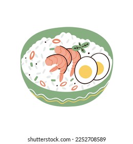 rice with shrimps. hand drawn vector illustration in flat style