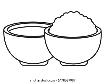 Rice and soup in bowls food cartoon ,vector illustration graphic design.