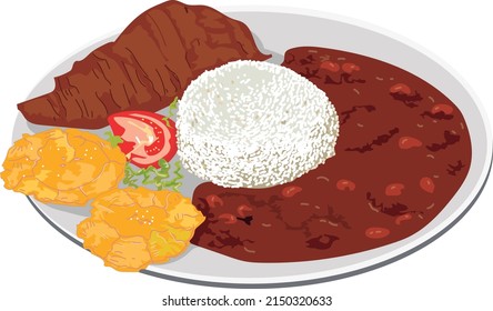 Rice stew meat Arroz con menestra y carne plato ecuatoriano