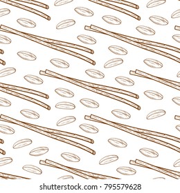 Rice. Stick. Background, wallpaper, seamless. Sketch. Doodle. Monochrome.