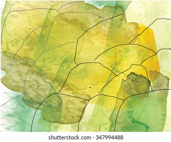 Rice terrace abstract , fields created with brush stocke watercolor look,vector illustration