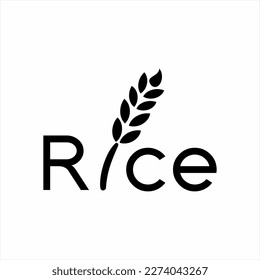 Diseño del logo del texto del arroz. Ilustración de Paddy en la letra I.