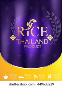 Rice Thailand food Logo Products and Fabric Background Thai Arts.