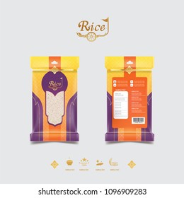 Rice of Thailand Packaging Food Product and Background Vector Concept Thai Arts