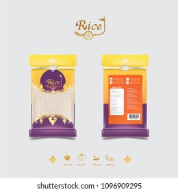 Rice of Thailand Packaging Food Product and Background Vector Concept Thai Arts