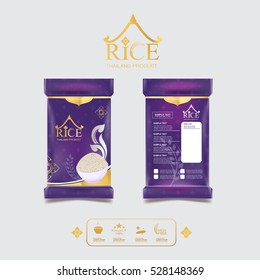 Rice of Thailand Packaging Food Product and Background Thai Arts.