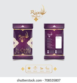 Rice of Thailand Packaging Food Product and Background Vector Concept Thai Arts.