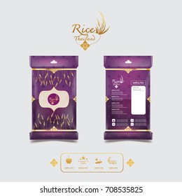 Rice of Thailand Packaging Food Product and Background Vector Concept Thai Arts.