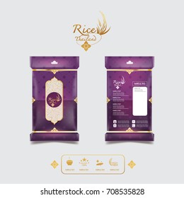 Rice of Thailand Packaging Food Product and Background Vector Concept Thai Arts.