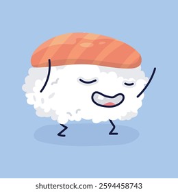 rice tuna sushi character in isolated flat vector design