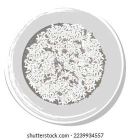 Rice in a vector plate, flat design. Boiled rice on a white background. Latin American cuisine.