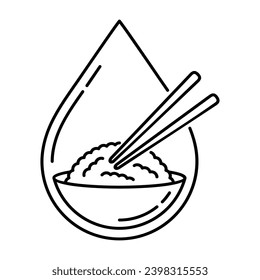 Rice water - ingredient for shampoo. soap or hair spray for hair repair and softer. Vector icon for labeling in thin line