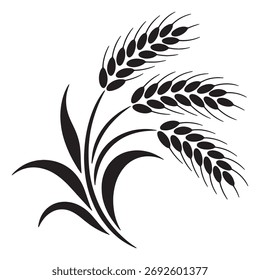 Rice or Wheat Ear Silhouette Vector Icon - Agriculture Grain Harvest Symbol