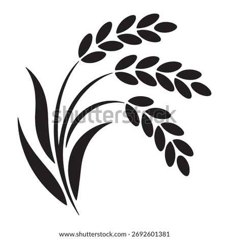 Rice or Wheat Ear Silhouette Vector Icon - Agriculture Grain Harvest Symbol