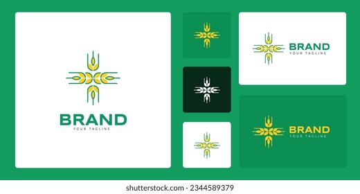 Rice or wheat farm logo design. The design is in the form of an icon or pattern with a combination of green and yellow.