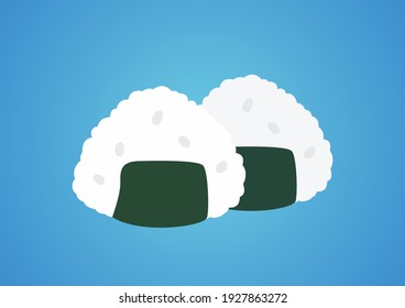 Rice wrapped in nori Seaweed on blue background, Delicious japanese food, Popular japanese food, Vector illustration.